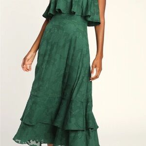 Lulus Love You So Truly Dark Green Burnout Floral Strapless Midi Dress